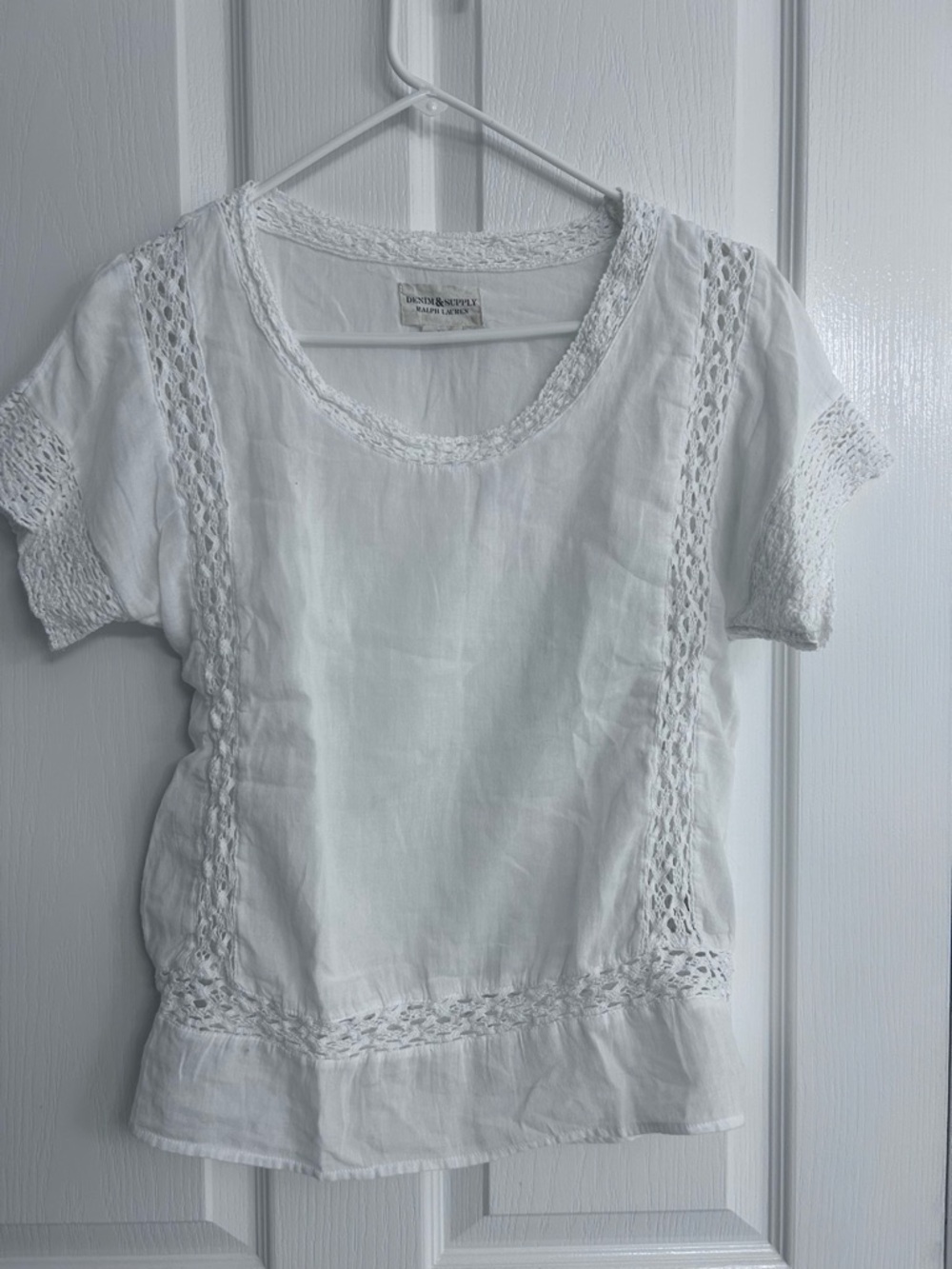 Ralph Lauren Denim & Supply 
White Crochet-Trim Scoop Neck Top